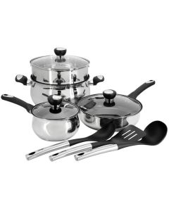 Oster Baldwyn 10 Piece Stainless Steel Belly-Shaped Nonstick Cookware and Utensil Set