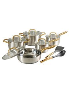 Oster Davinelle 12 Piece Stainless Steel Cookware Set in Silver with Gold Handle
