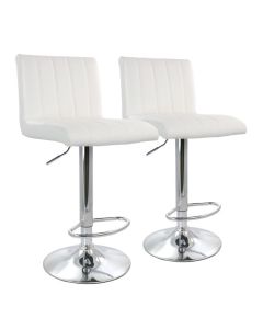 Elama 2 Piece Tufted Faux Leather Adjustable Bar Stool in White with Chromed Base