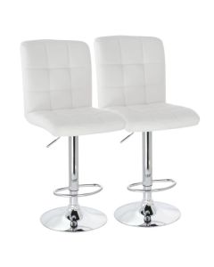 Elama 2 Piece Square Tufted Faux Leather Adjustable Bar Stool in White with Chrome Base