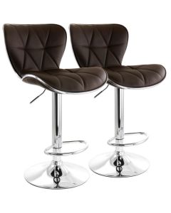 Elama 2 Piece Diamond Tufted Faux Leather Adjustable Bar Stool in Brown with Chrome Trim and Base