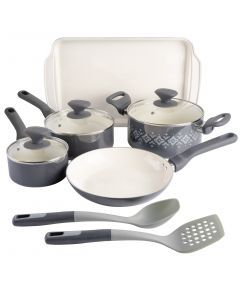 Spice By Tia Mowry 10 Piece Ceramic Nonstick Aluminum Cookware Set in Charcoal