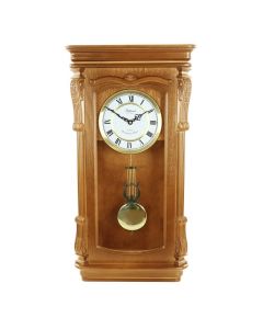 Bedford Clock Collection Golden Oak Chiming Pendulum Wall Clock
